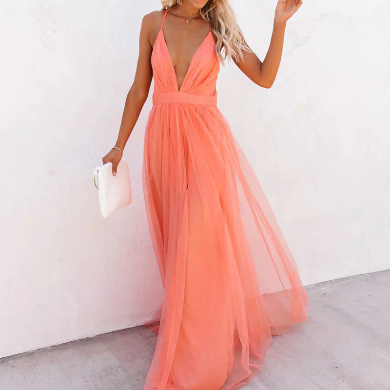 VibeMadrid | Vestido largo color coral claro