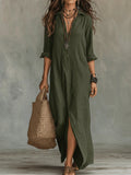 Soline™ | Vestido maxi negro holgado con botones