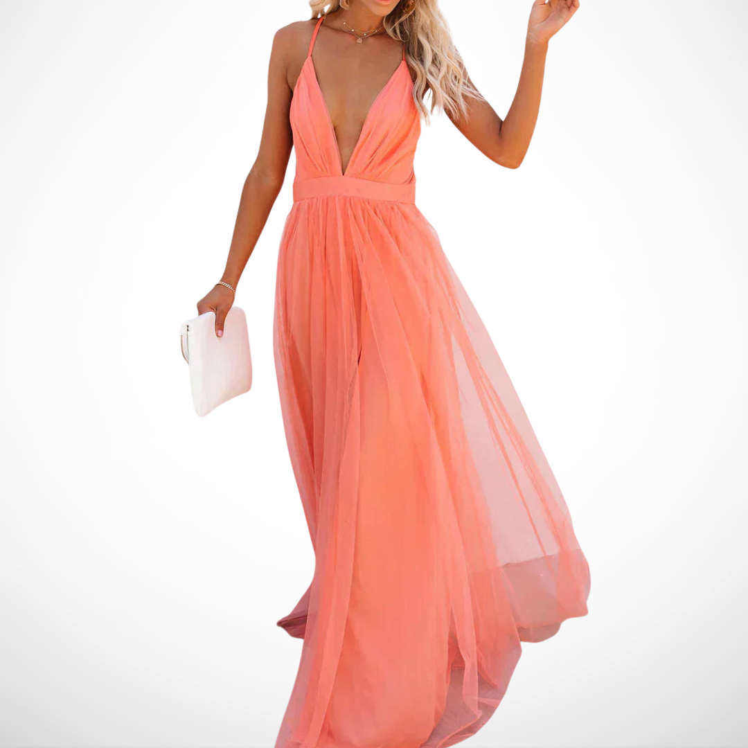 VibeMadrid | Vestido largo color coral claro