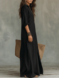 Soline™ | Vestido maxi negro holgado con botones