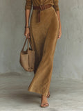 Juline™ | Vestido Maxi de aspecto gamuza con solapa