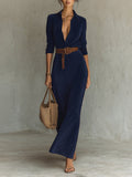 Juline™ | Vestido Maxi de aspecto gamuza con solapa
