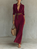 Juline™ | Vestido Maxi de aspecto gamuza con solapa