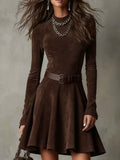 Noémie™ | Vestido mini vintage de gamuza en marrón oscuro